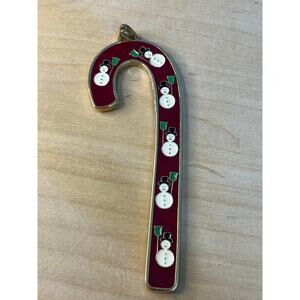 Vintage Wallace Gold Tone Christmas Snowman Candy Cane Ornament 1993